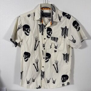 Free Planet S/s Men's Shirt Skeleton Button Up Med Cotton G2
